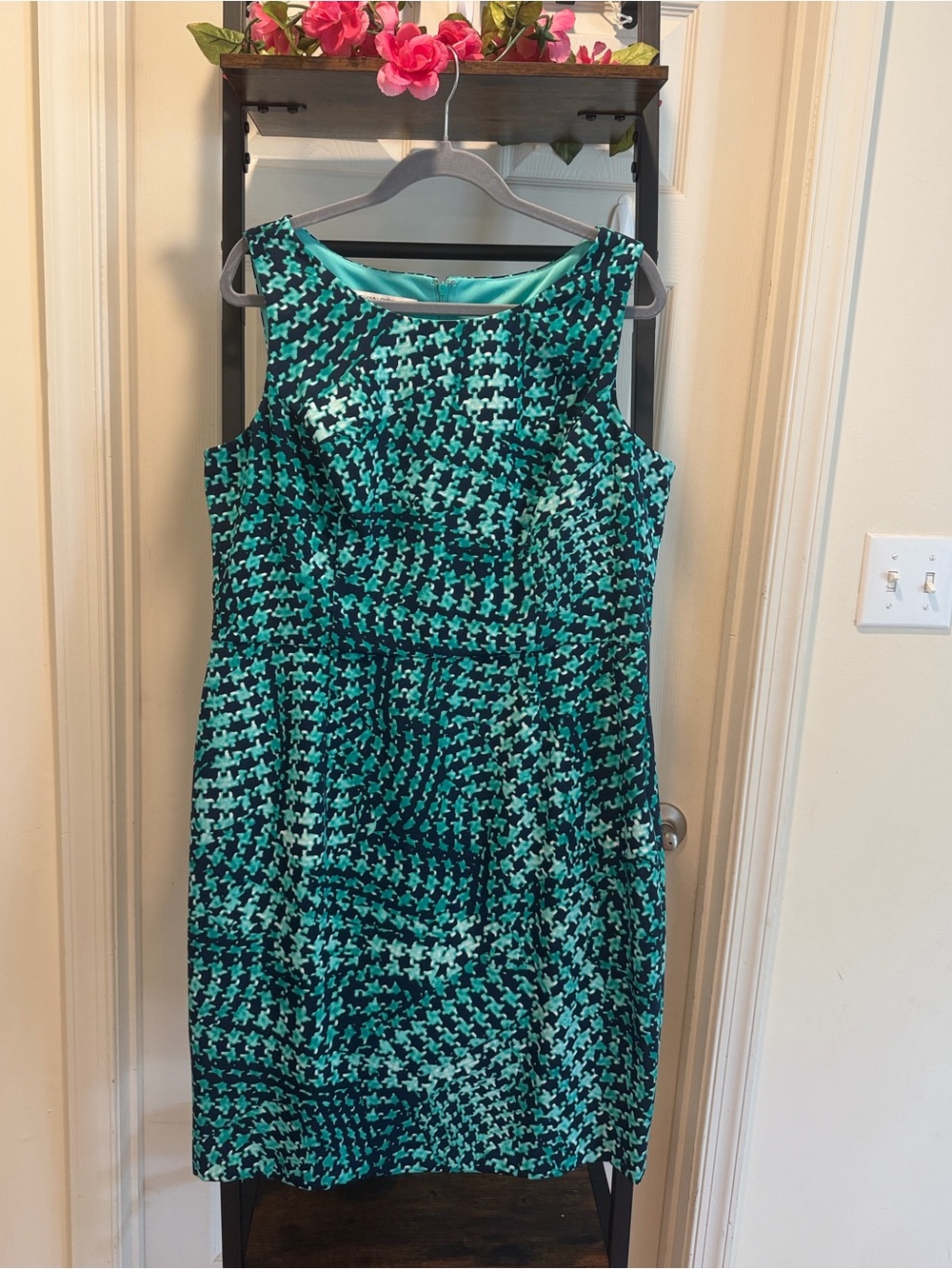 Evan Picone Teal and Black Plus Size Sleeveless Sheath Dress
